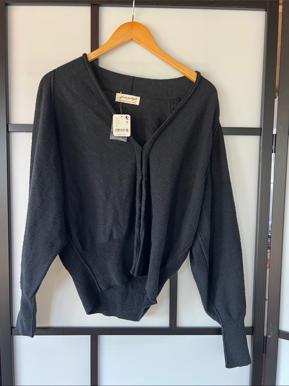Free People 	
Kait Cardi - small Black Women's V-Neck Cardigan Sweater